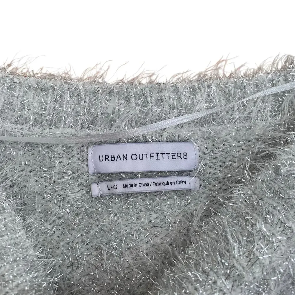 Urban Outfitters Elisabeth Silver Sparkle Crop Sweater Size Large